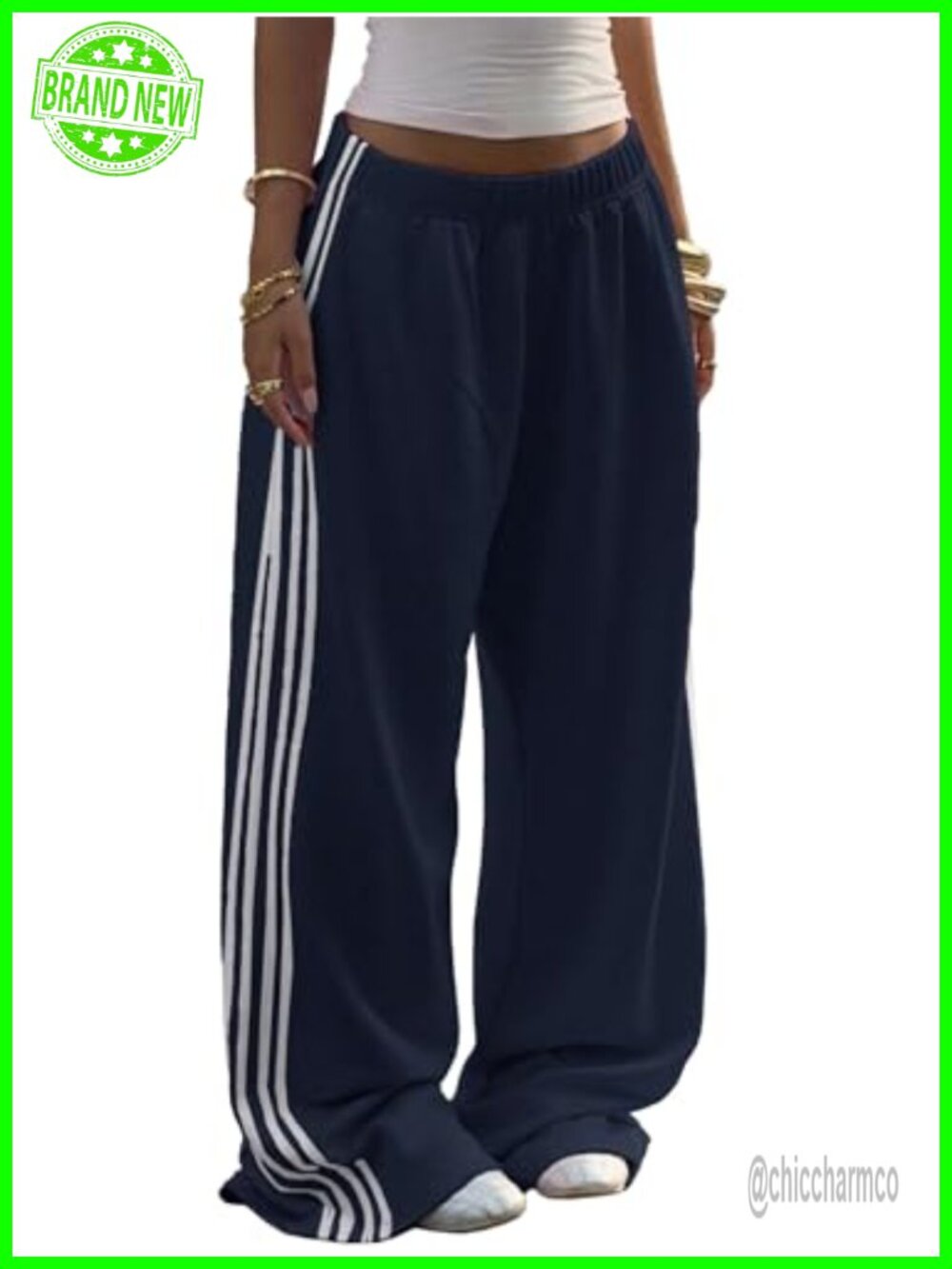 Wide Leg Track Pants Side Striped Baggy Sweatpants with Pockets